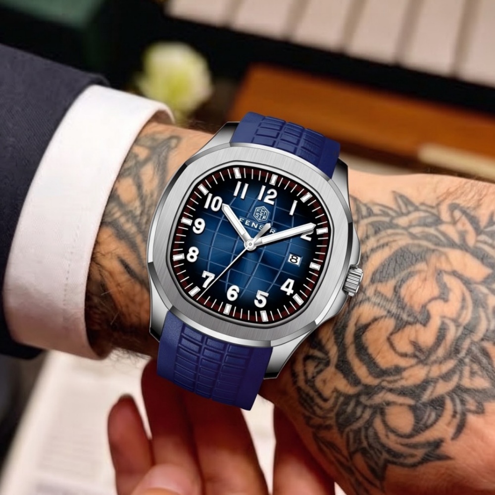 Luxury Watch With Rubber Strap - Стильные мужские кварцевые часы в лаконичном