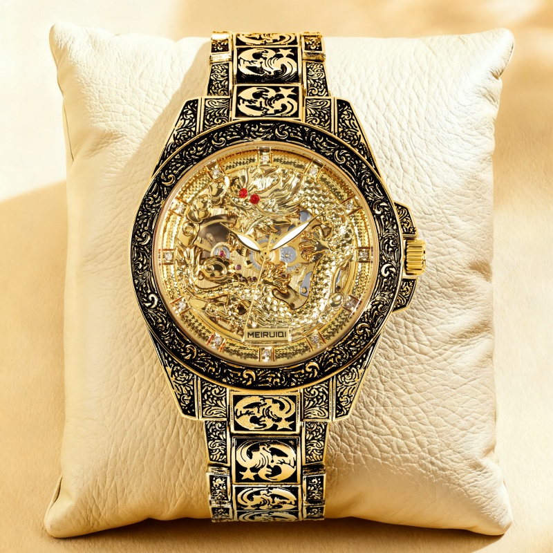 Tourbillon Movement Watch - Мужские желтые механические часы в ретро-стиле